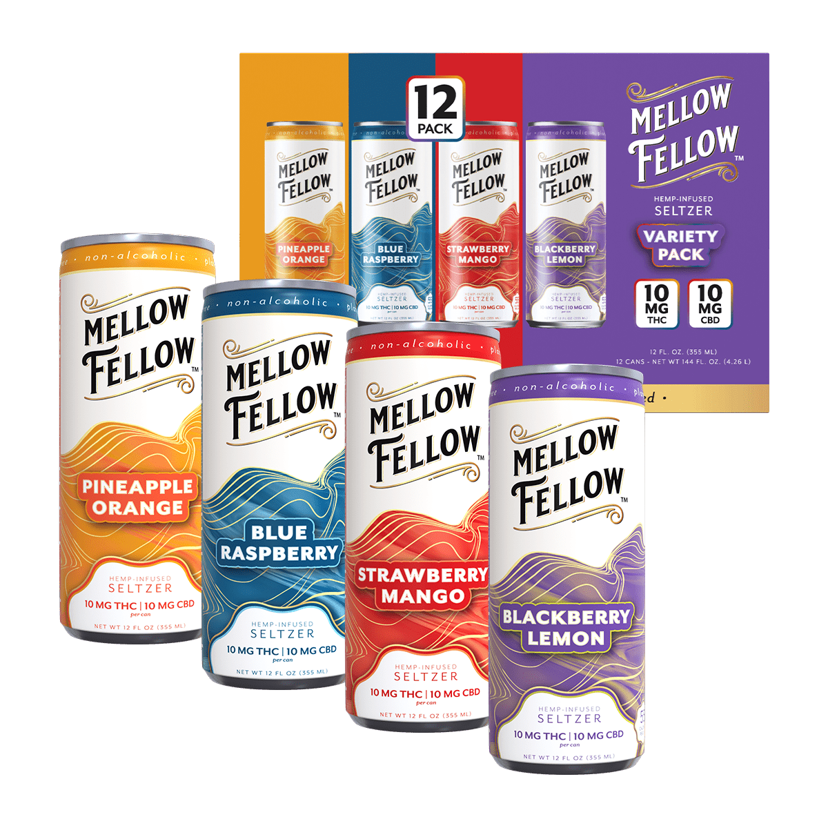 Mellow Fellow Delta 9 10MG THC + 10MG CBD Seltzer Beverage 20MG
