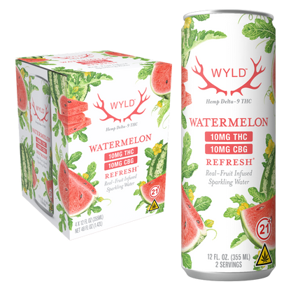 Wyld Watermelon Refresh THC Sparkling Water 10mg THC/serving 10mg CBG/serving 12oz