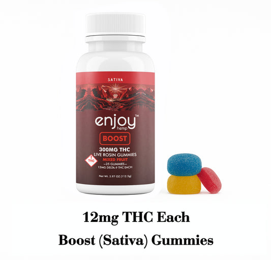 Enjoy Live Rosin Delta 9 THC 300mg Gummies for Boost (Sativa) - 25 gummies | 12 mg each