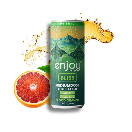 Enjoy 10mg THC + 10mg CBD Blood Orange Seltzer for Bliss (Hybrid) | Medium dose