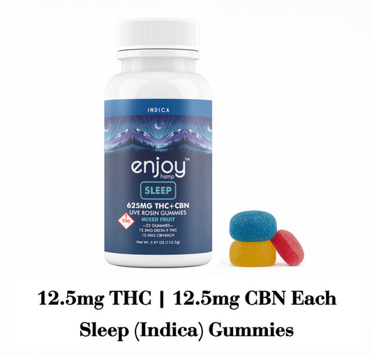 Enjoy 625 mg Sleep 1:1 Live Rosin Delta 9 THC/CBN Gummies - 25 mg each (Indica)