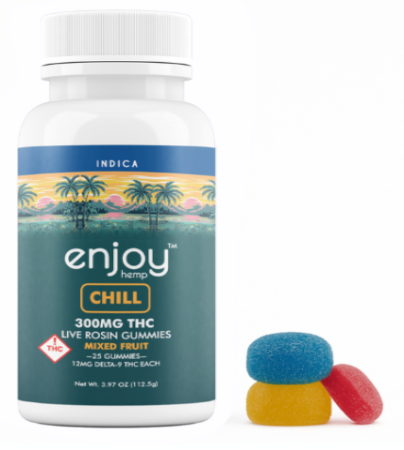 Enjoy Live Rosin Delta 9 THC 300mg Gummies for Chill (Indica) - 25 gummies | 12 mg each