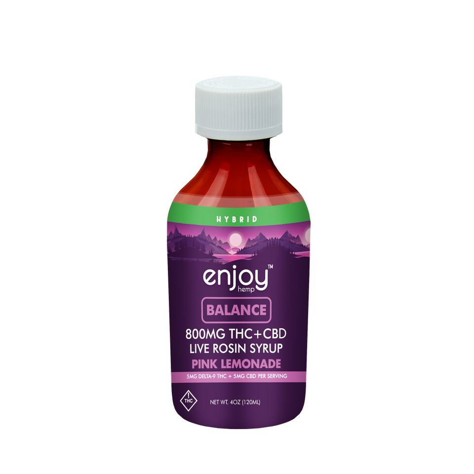 Enjoy 800 mg Balance 1:1 Live Rosin Delta 9 THC/CBD Syrup - Pink Lemonade (Hybrid)