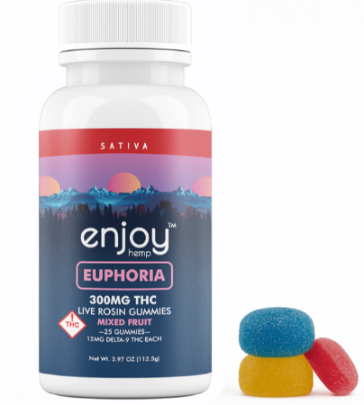 Enjoy Live Rosin Delta 9 THC 300mg Gummies for Euphoria (Sativa) - 25 gummies | 12 mg each