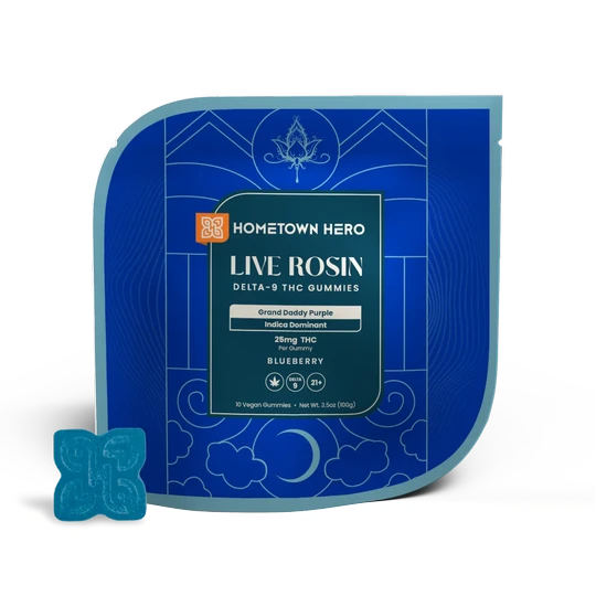 Hometown Hero Canna-Classic Blueberry GDP  - Delta 9 Live Rosin Gummies 25MG (INDICA)