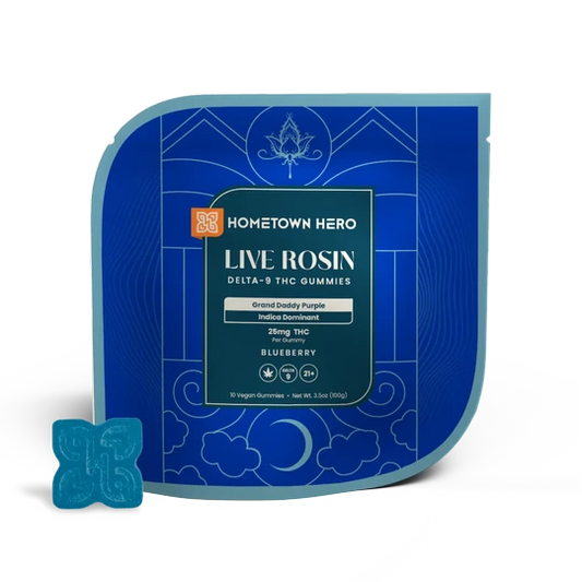 Hometown Hero Canna-Classic Blueberry GDP  - Delta 9 Live Rosin Gummies 25MG (INDICA)